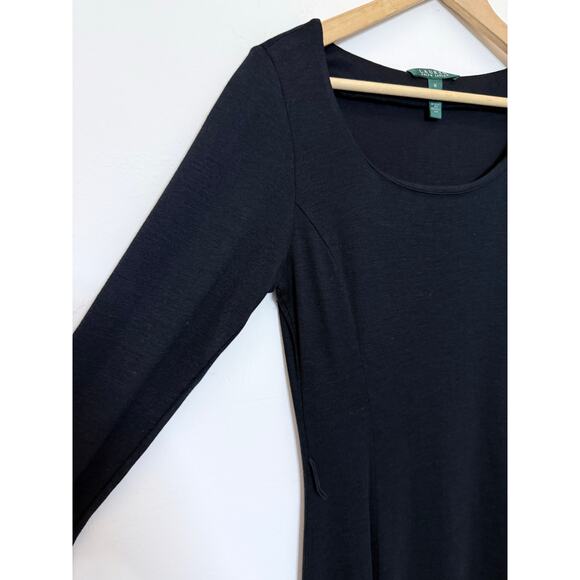 RALPH LAUREN silk wool blend knit fit flare 3/4 sleeve a line midi capsule dress - Picture 3 of 7